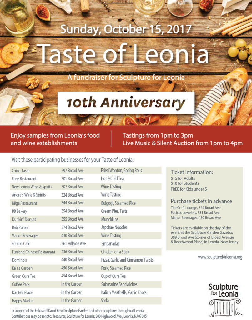 Taste of Leonia 10th Anniversary! SCULPTURE FOR LEONIA
